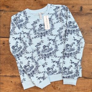 Janie and Jack Girls Sweatshirt | Size 12 | Equestrian Toile Print | NWT